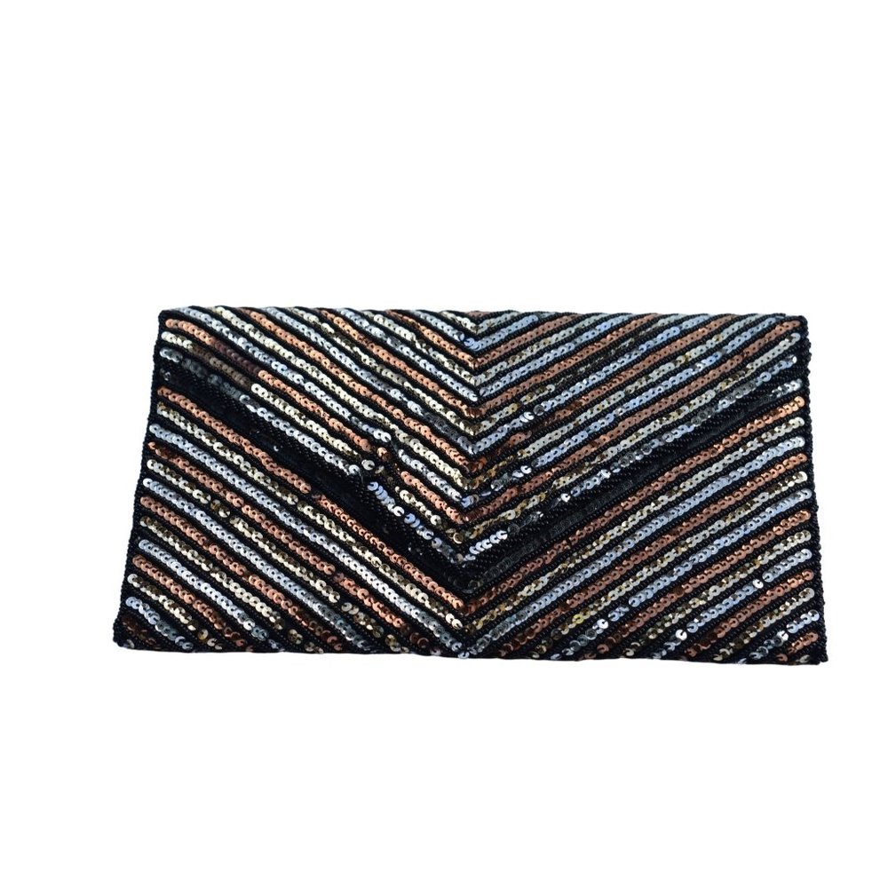Vintage Charisma Black/Silver/Copper Sequin Envelope Disco  Clutch